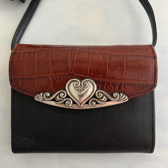 Brighton 1996 Metal Heart Chestnut Croc & Black Leather Mini Purse - Picture 3 of 6